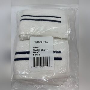 Wamsutta Wash Cloth Set 6pcs/ Color White and Navy/ NWT